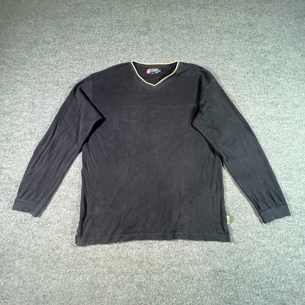 Chaps Ralph Lauren Sweatshirt Mens 2XL Black Cotton V-Neck Performance Pullover